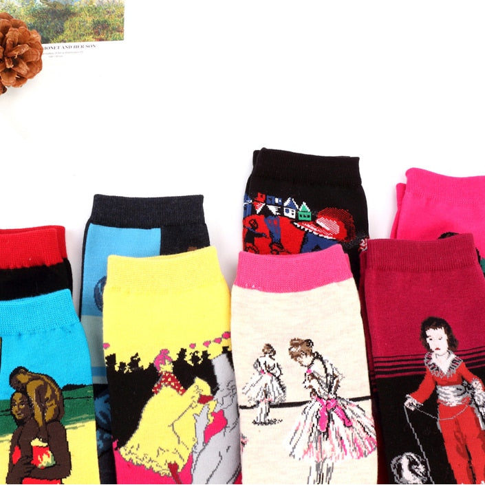Autumn winter Retro Women New Art Van Gogh Mural World Famous Oil Painting Series Men Socks Funny Socks