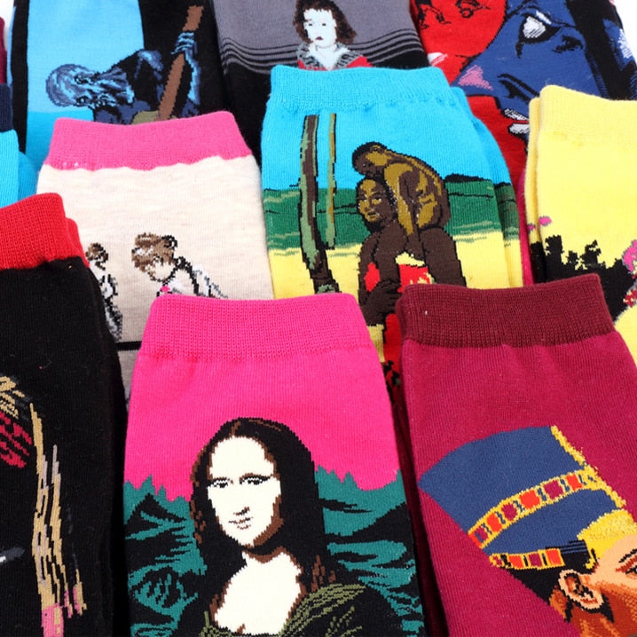 Autumn winter Retro Women New Art Van Gogh Mural World Famous Oil Painting Series Men Socks Funny Socks