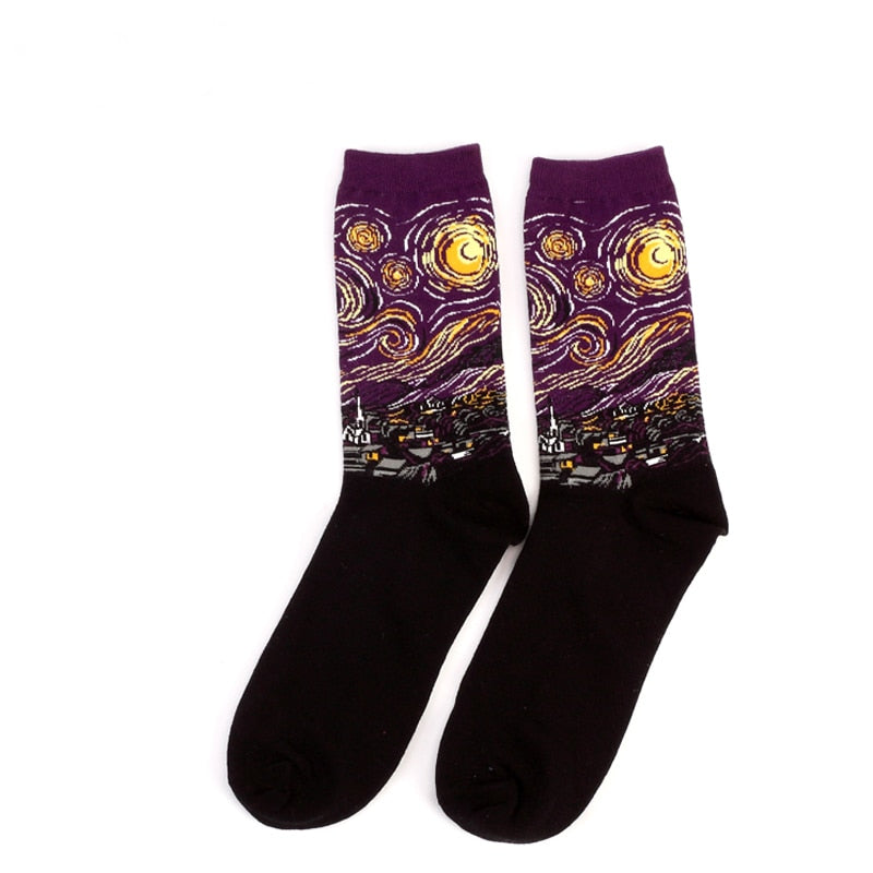 Autumn winter Retro Women New Art Van Gogh Mural World Famous Oil Painting Series Men Socks Funny Socks