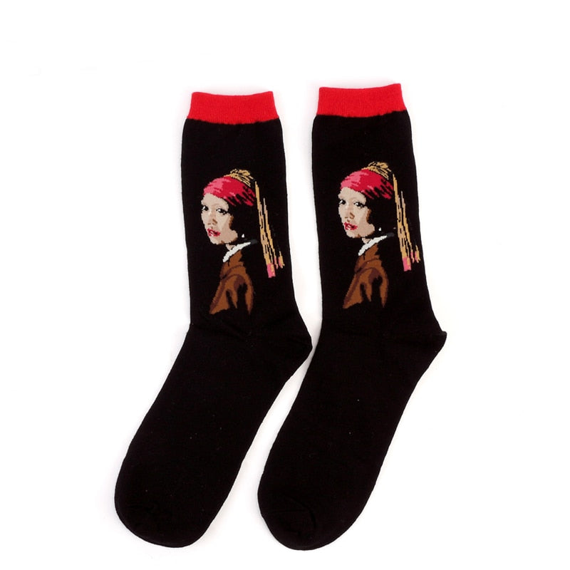 Autumn winter Retro Women New Art Van Gogh Mural World Famous Oil Painting Series Men Socks Funny Socks