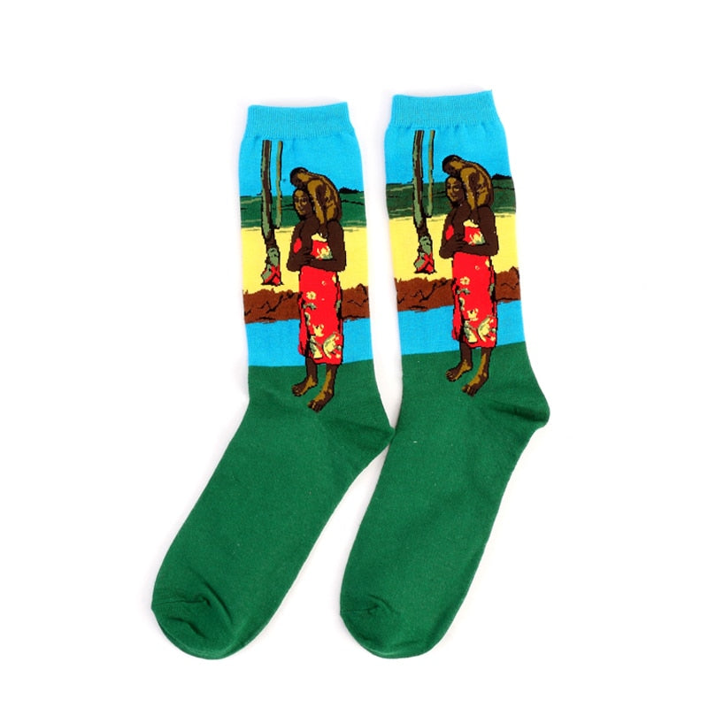 Autumn winter Retro Women New Art Van Gogh Mural World Famous Oil Painting Series Men Socks Funny Socks