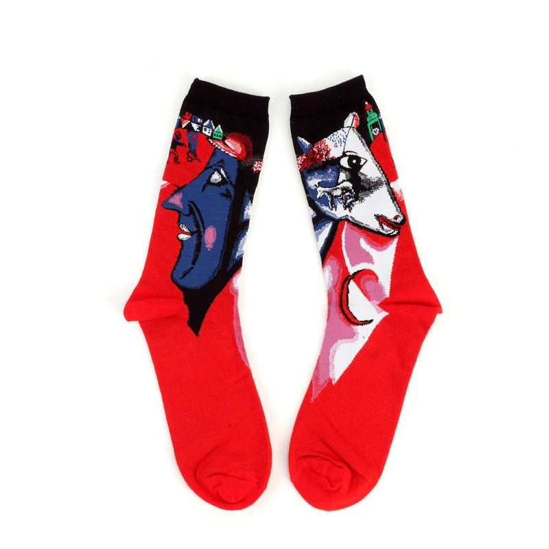 Autumn winter Retro Women New Art Van Gogh Mural World Famous Oil Painting Series Men Socks Funny Socks