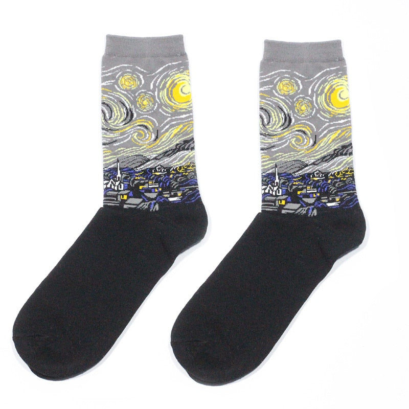 Autumn winter Retro Women New Art Van Gogh Mural World Famous Oil Painting Series Men Socks Funny Socks