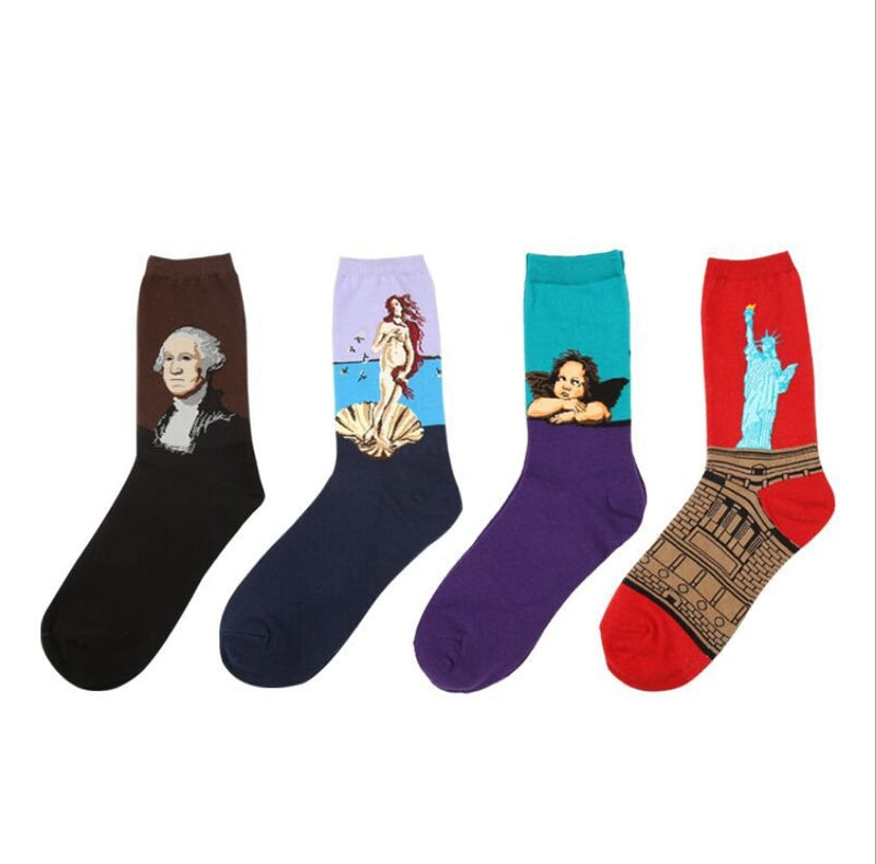 Autumn winter Retro Women New Art Van Gogh Mural World Famous Oil Painting Series Men Socks Funny Socks