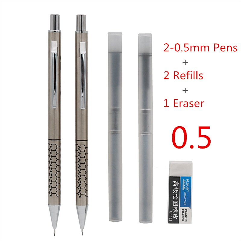 2PCS/Lot High quality metal mechanical pencil 0.5 0.7 0.9mm refills Office school student writing painting stationery