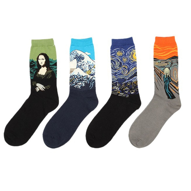 Autumn winter Retro Women New Art Van Gogh Mural World Famous Oil Painting Series Men Socks Funny Socks