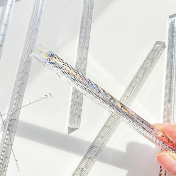 15cm/20cm Simple Transparent Triangular Straight Ruler Kawaii Tools Stationery Cartoon Drawing Gift Office School Measuring