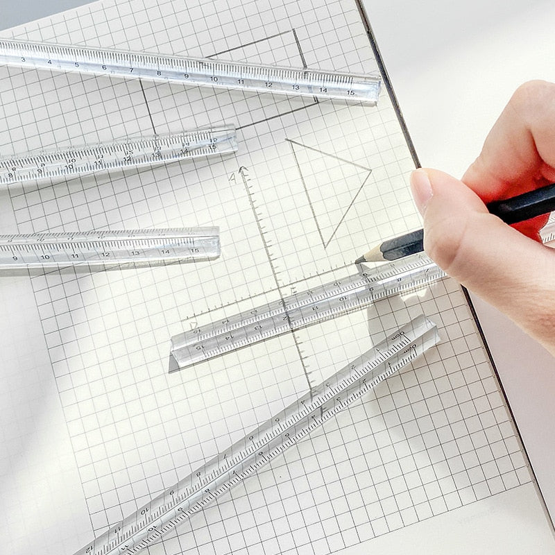 15cm/20cm Simple Transparent Triangular Straight Ruler Kawaii Tools Stationery Cartoon Drawing Gift Office School Measuring