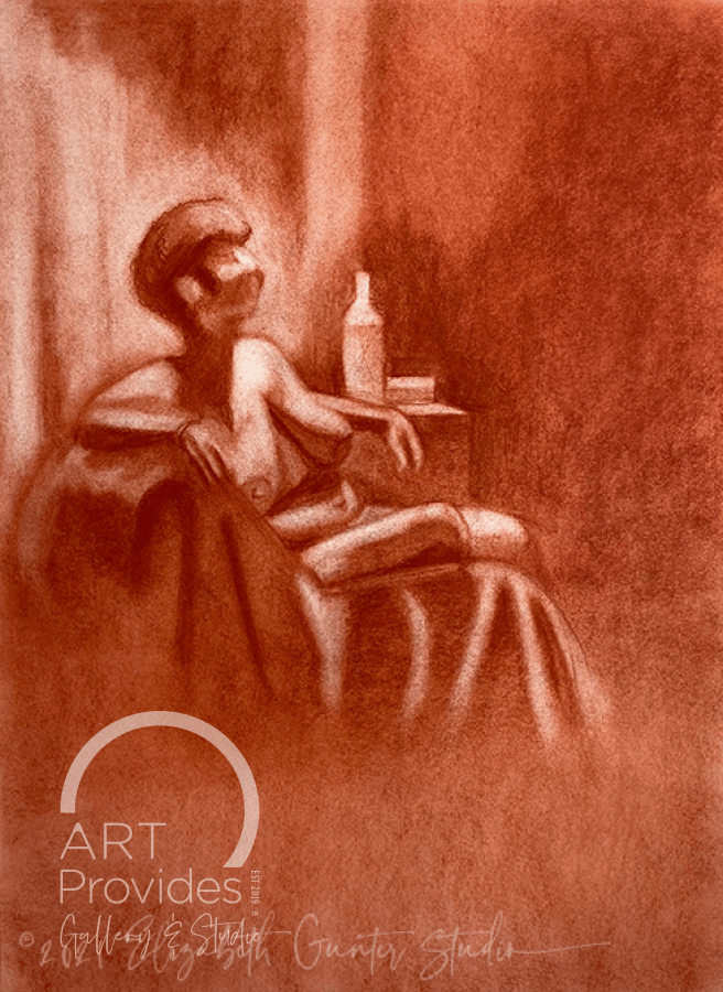 Elizabeth Gunter Red | Conte Crayon On Paper 16X21 Art
